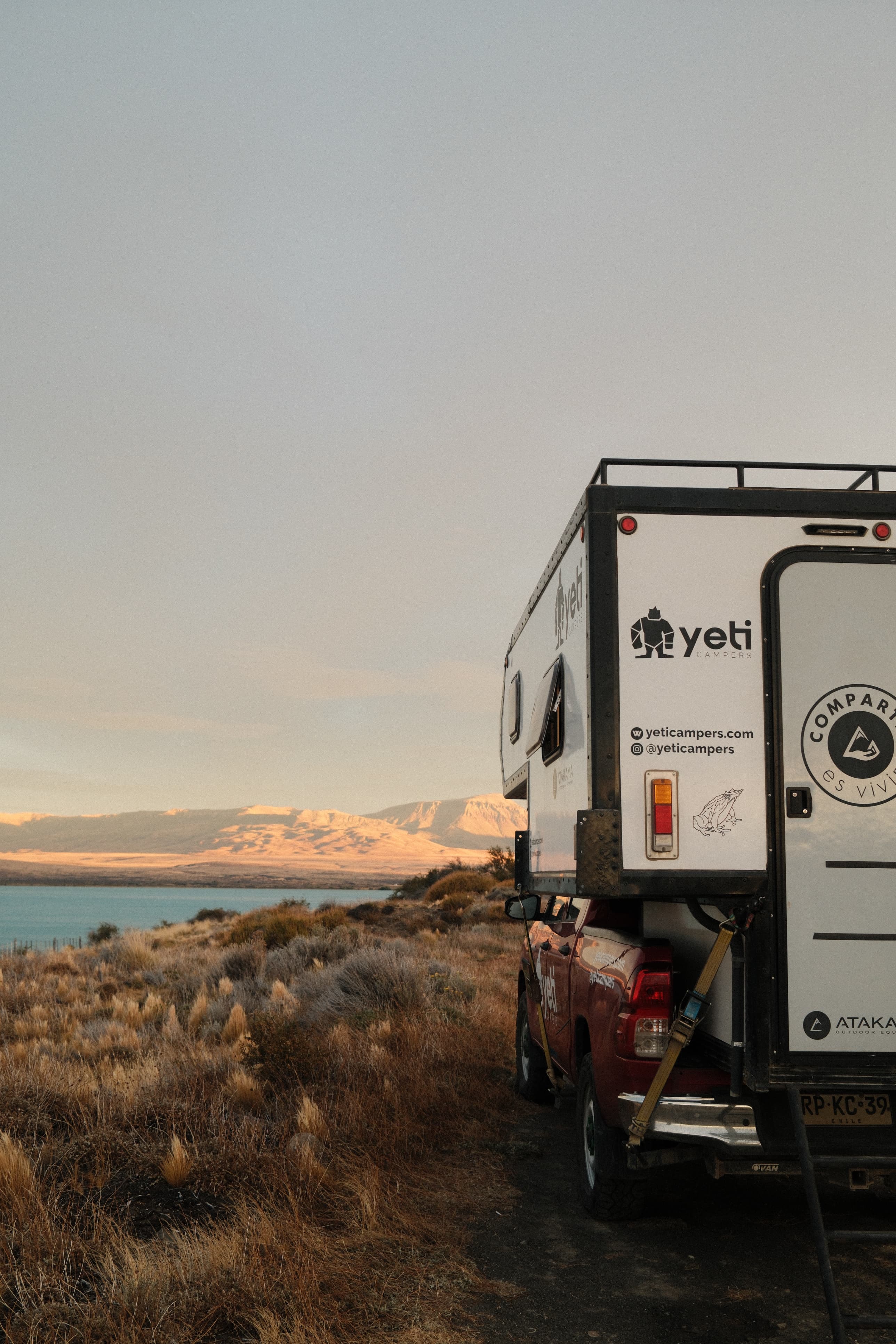 The Nomad Camper at sunset by a Patagonian lake